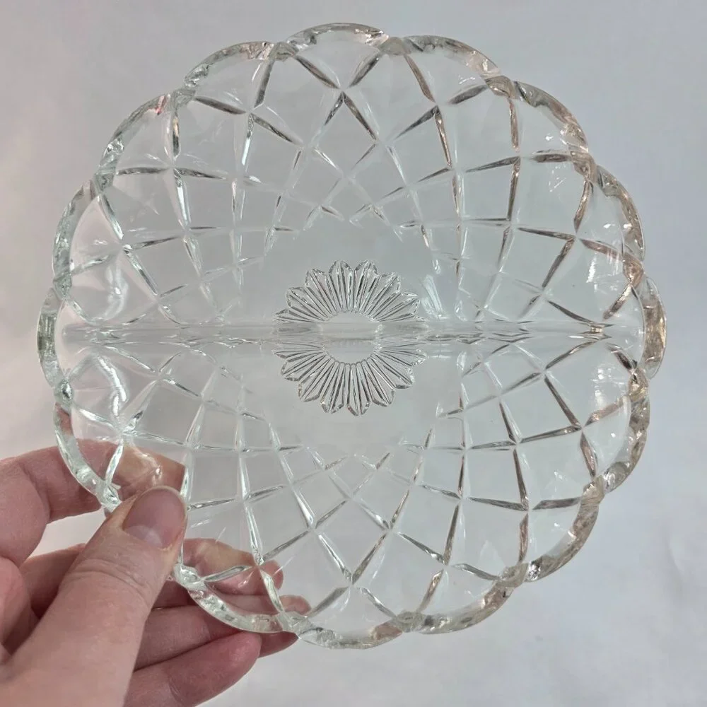 Vintage Hazel Atlas 232 Divided Relish Dish 6 1/2 Inches Crisscross Pattern